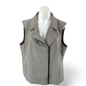 Vince Camuto Women's Black White Sleeveless Collared Zip Up Vest Jacket Size XL